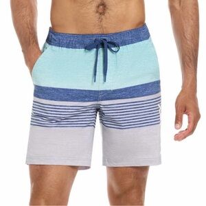 Hurley Men’s Swim Shorts Trunks Blue Striped Adjustable Waist Back Pocket NWT